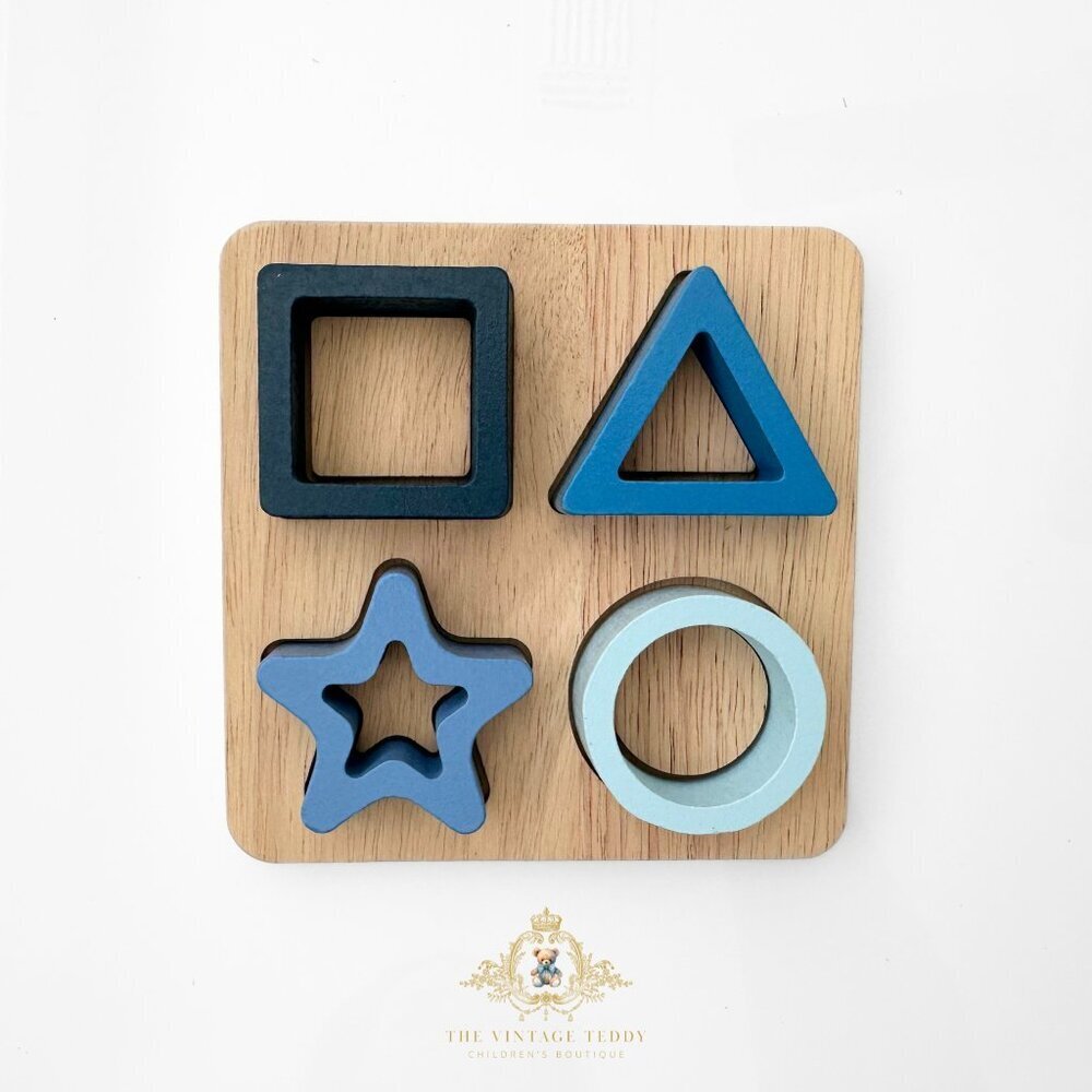 NWT Wooden Blocks Shapes Puzzle Children’s Early Learning Toys Pre-School Blue - Picture 2 of 3
